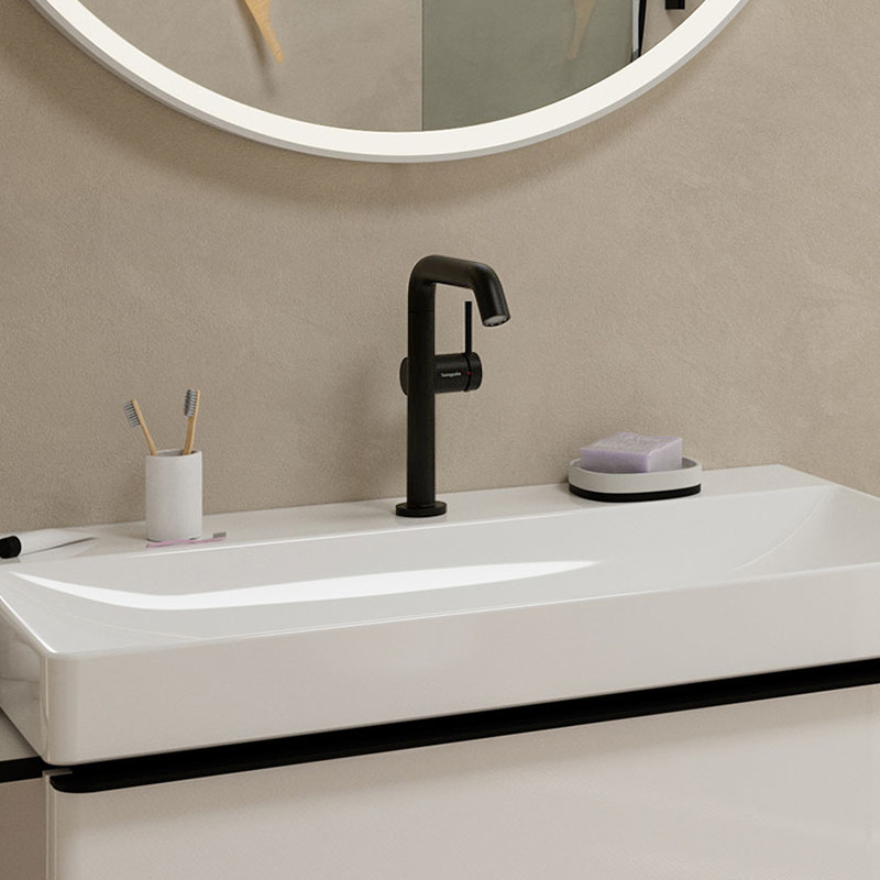 Hansgrohe Tecturis S bateria umywalkowa 210 Fine z obrotową wylewką CoolStart Ecosmart z korkiem klik-klak push-open czarny mat 73360670