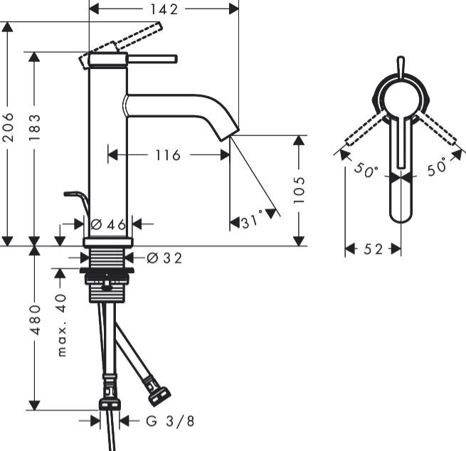 Hansgrohe Tecturis S bateria umywalkowa 110 EcoSmart z korkem automatycznym chrom 73310000