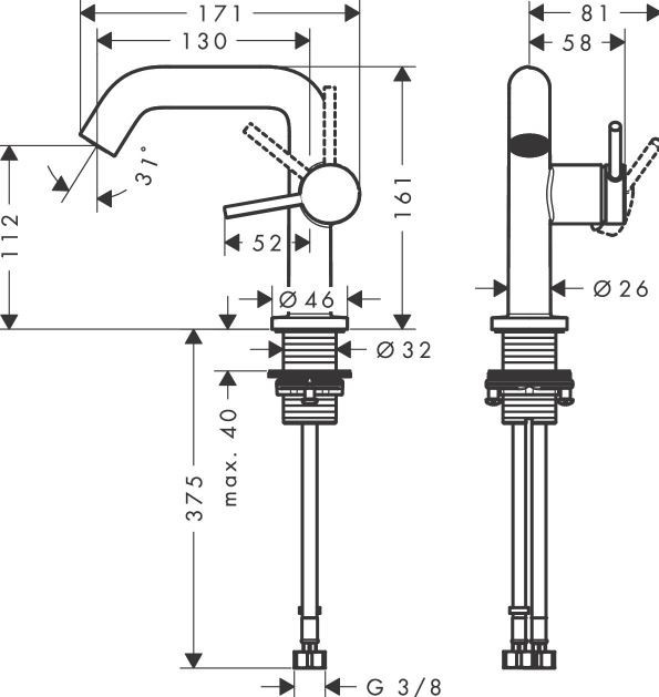 Hansgrohe Tecturis S bateria umywalkowa 110 Fine CoolStart Ecosmart z korkiem klik-klak Push-Open brąz szczotkowany 73320140