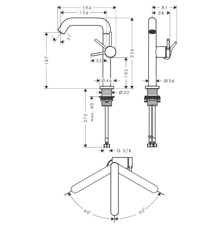 Hansgrohe Tecturis S bateria umywalkowa 210 Fine z obrotową wylewką CoolStart Ecosmart z korkiem klik-klak push-open czarny mat 73360670