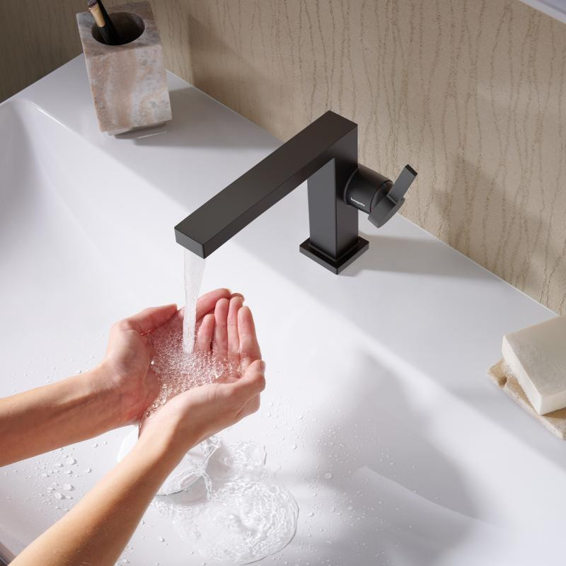 Hansgrohe Tecturis E bateria umywalkowa 110 Fine CoolStart EcoSmart z korkem klik-klak push-open czarny mat 73020670