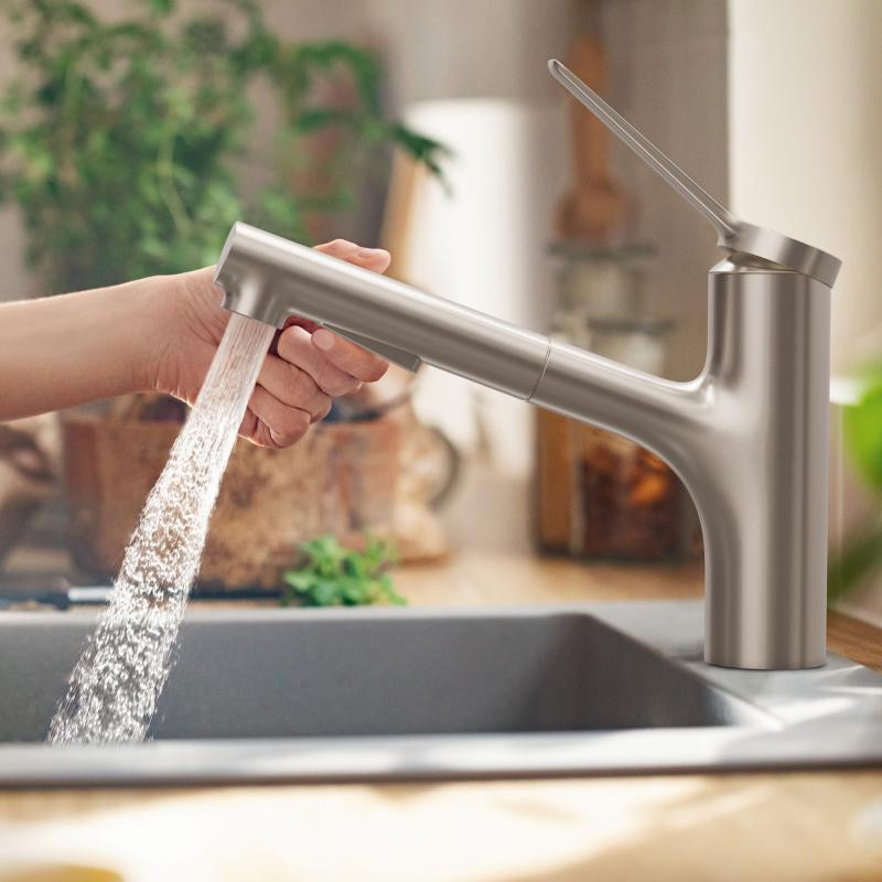 Hansgrohe Zesis M33 bateria zlewozmywakowa kuchenna 150, 2jet z wyciąganą wylewką stal szlachetna 74820800