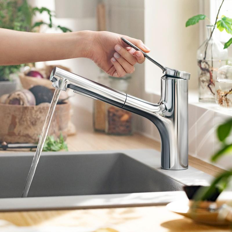 Hansgrohe Zesis M33 bateria zlewozmywakowa kuchenna 150, 2jet z wyciąganą wylewką sBox chrom 74821000