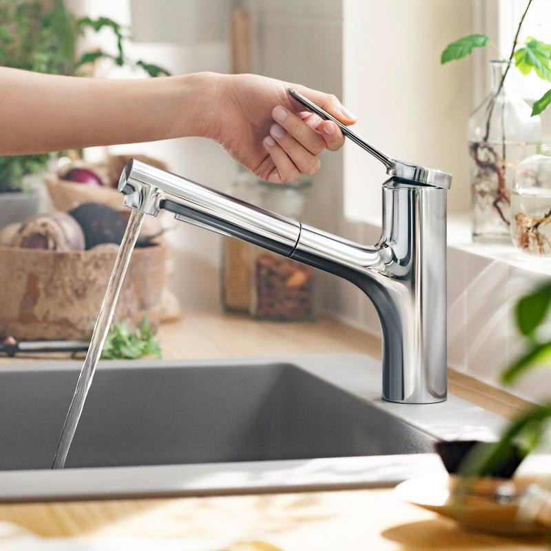 Hansgrohe Zesis M33 bateria zlewozmywakowa kuchenna 150, 2jet  z wyciąganą wylewką chrom 74820000