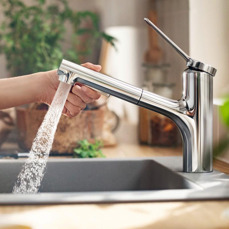 Hansgrohe Zesis M33 bateria zlewozmywakowa kuchenna 150, 2jet  z wyciąganą wylewką chrom 74820000