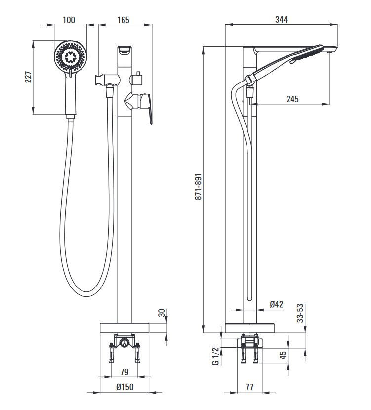 Deante Arnika bateria wannowa podłogowa wolnostojąca titanium BQAD17M