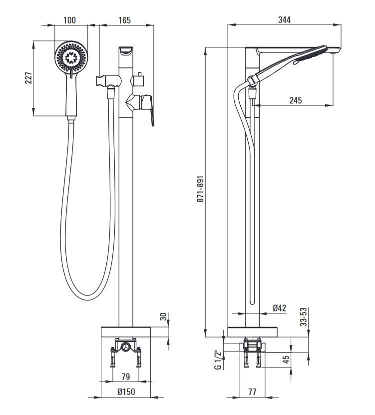 Deante Arnika bateria wannowa podłogowa wolnostojąca chrom BQA017M
