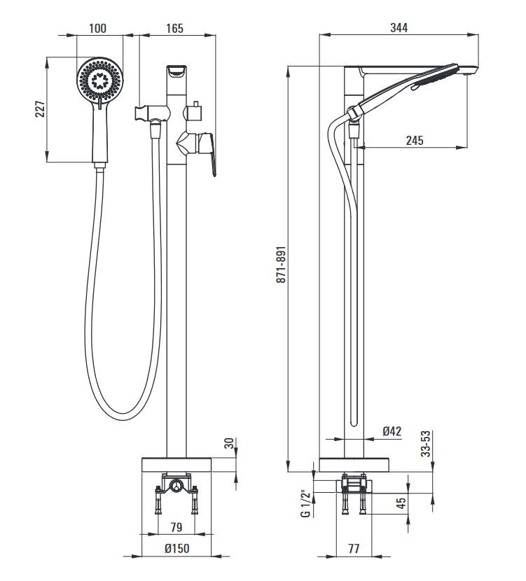Deante Arnika bateria wannowa podłogowa wolnostojąca złoty BQAZ17M