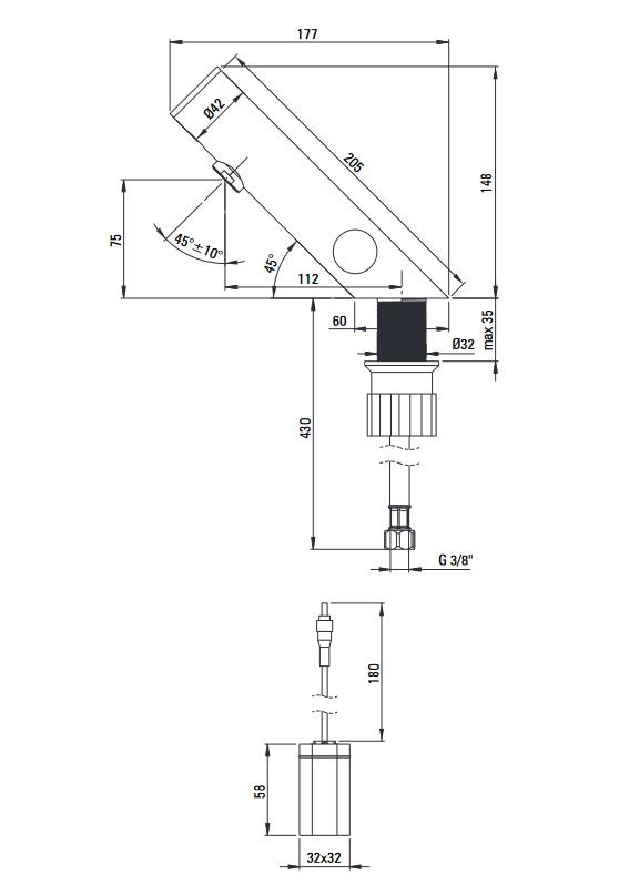 Deante Sense bateria umywalkowa bezdotykowa z regulacją temperatury - zasilanie bateryjne stal szczotkowana BQRF29R