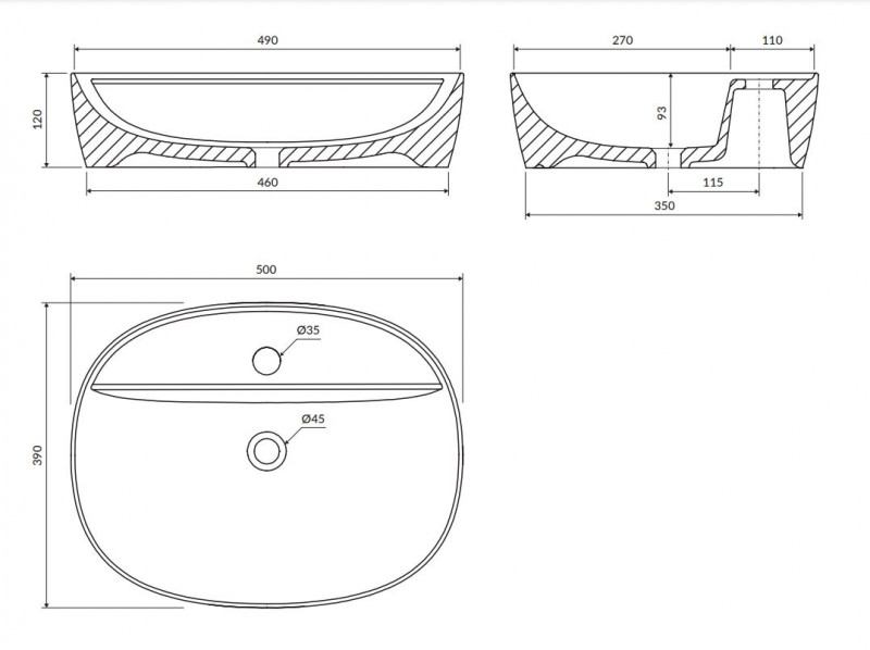Omnires Atlanta umywalka nablatowa 51x39 cm biały połysk ATLANTA505BP