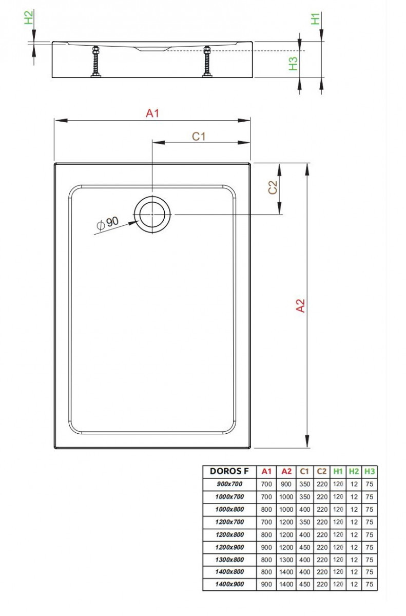Radaway Doros F Compact Stone brodzik prostokątny płaski akrylowy zintegrowana obudowa 140x90 biały SDRFP1490-05-04S