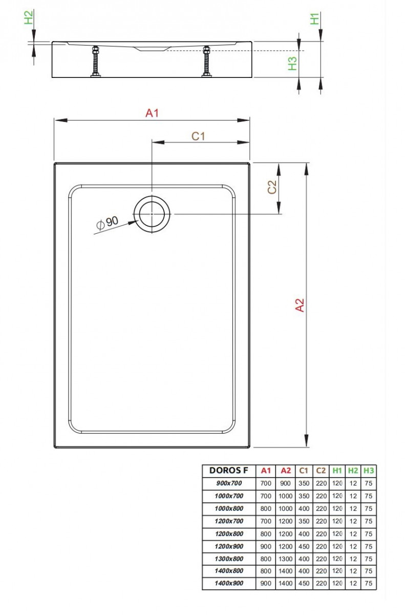 Radaway Doros F Compact Stone brodzik prostokątny płaski akrylowy zintegrowana obudowa 120x70 antracyt SDRFP1270-05-64S