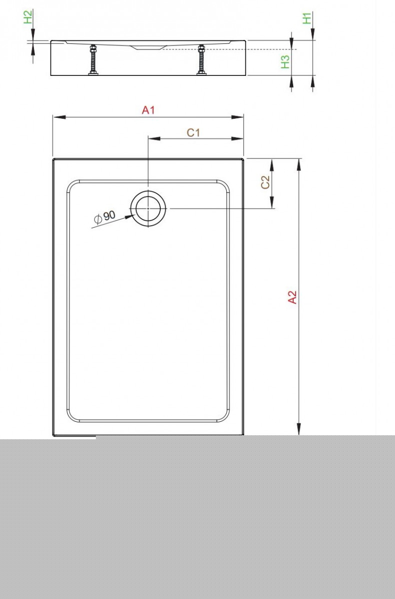 Radaway Doros F Compact Stone brodzik prostokątny płaski akrylowy zintegrowana obudowa 90x70 antracyt SDRFP9070-05-64S