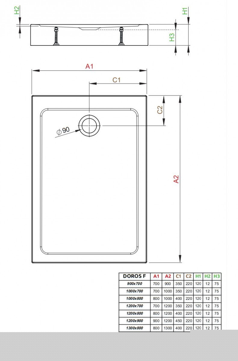 Radaway Doros F Compact Stone brodzik prostokątny płaski akrylowy zintegrowana obudowa 100x70 biały SDRFP1070-05-04S