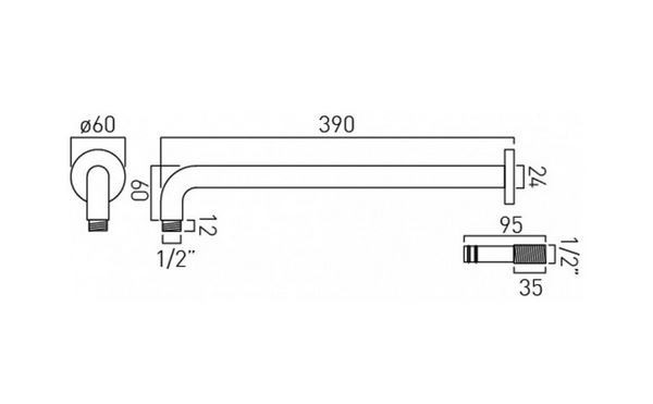 Vado Individual ramię ścienne do deszczownic 390 mm miedź brąz szczotkowany IND-EFSA/RO-BRZ