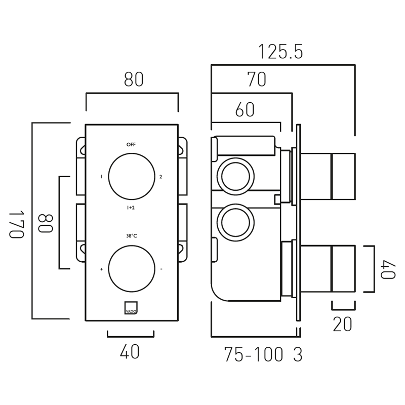 Vado Knurled kompletny termostatyczny zestaw prysznicowy podtynkowy z deszczownicą 30x30 i drążkiem miedź brąz szczotkowany IND-SS-TAB6-BRZK
