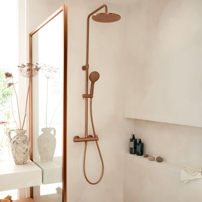 Vado Individual zestaw prysznicowy ścienny z termostatem miedź brąz szczotkowany IND-149RRK-RO-BRZ