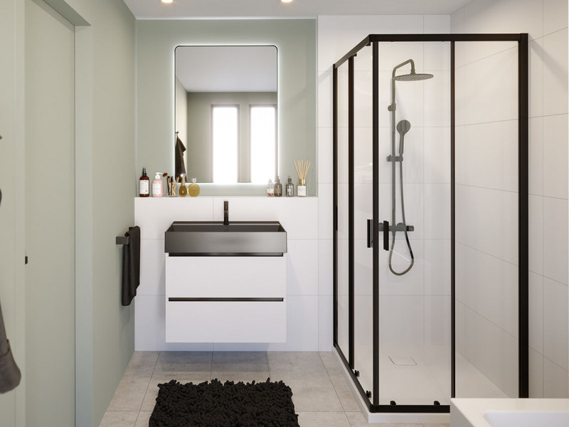 Riho HAMAR 2.0 R207 kabina kwadratowa 90x90 cm drzwi przesuwne czarny matowy przeźroczyste G007005121