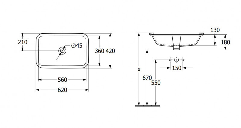Villeroy&Boch Architectura umywalka podblatowa 57x37 biała weiss alpin 5A776001