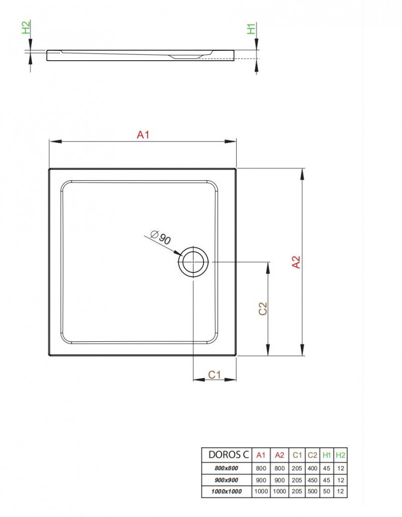 Radaway Doros C Stone brodzik kwadratowy płaski 80x80 antracyt SDRC8080-01-64S