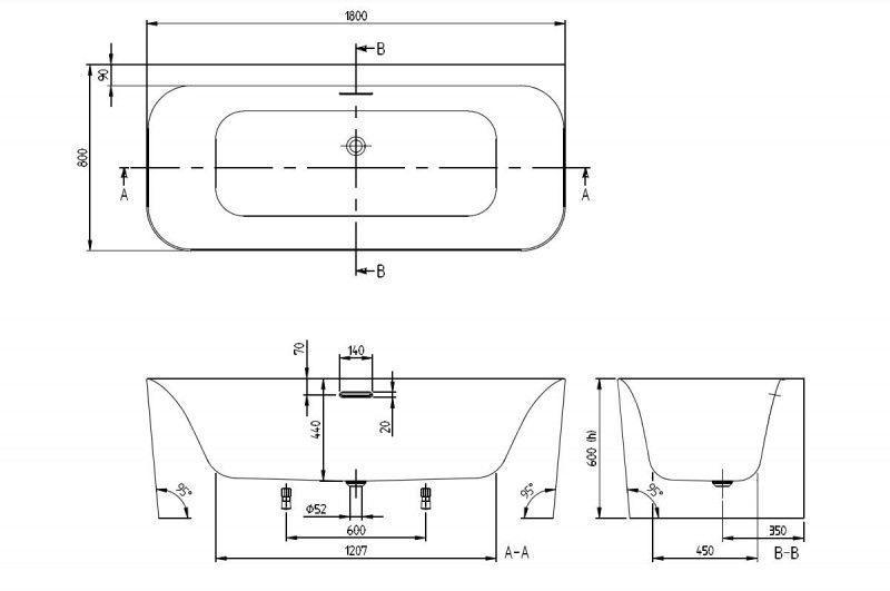 Villeroy&Boch Loop&Friends Square wanna przyścienna 180x80 biała weiss alpin UBA180LSF9CS00V-01