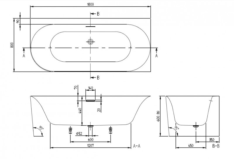Villeroy&Boch Loop&Friends Oval wanna przyścienna prawa 180x80 biała weiss alpin UBA180LOF9CR00V-01