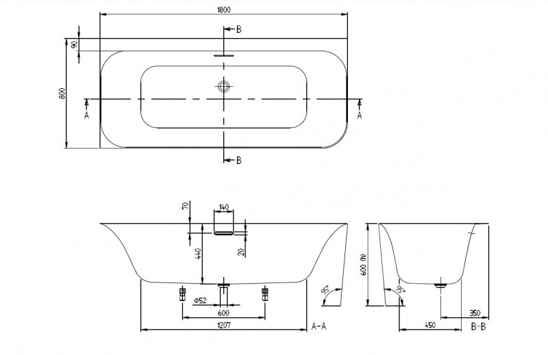 Villeroy&Boch Loop&Friends Square wanna przyścienna lewa 180x80 biała weiss alpin UBA180LSF9CL00V-01
