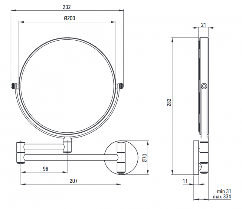 Deante Round Lusterko kosmetyczne na ruchomym ramieniu - dwustronne złoto szczotkowane ADRR811