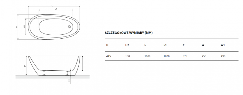Excellent Olia 2.0 wanna wolnostojąca 160x73 akryl biała WAEX.OLI2.16WH