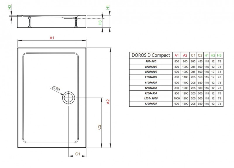Radaway Doros D Compact Stone brodzik prostokątny płaski 110x80 biały SDRD1180-05-04S