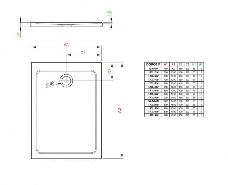 Radaway Doros F brodzik prostokątny płaski akrylowy 160x90 biały SDRF1690-01