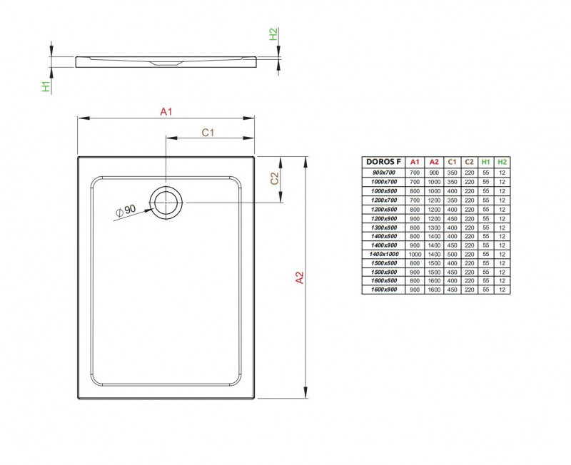 Radaway Doros F brodzik prostokątny płaski akrylowy 150x80 biały SDRF1580-01