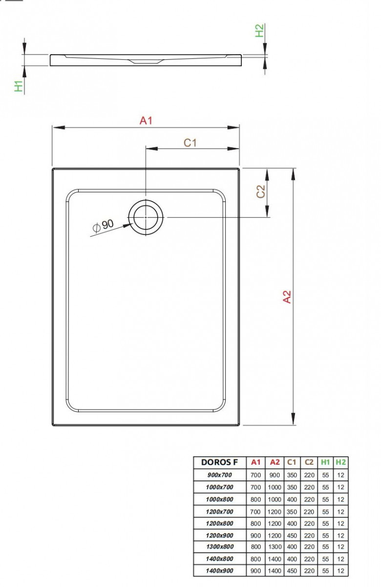 Radaway Doros F Stone brodzik prostokątny płaski akrylowy 100x70 czarny SDRF1070-01-54S