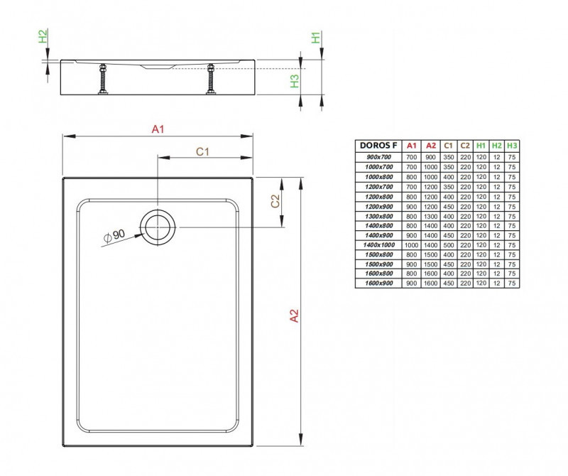 Radaway Doros  F Compact brodzik prostokątny płaski akrylowy zintegrowana obudowa 160x80 biały SDRFP1680-05