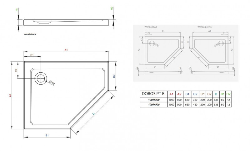 Radaway Doros PT E Stone asymetryczny brodzik pentagonalny akrylowy 100x90 lewy czarny SDRPT1090-01-54SL