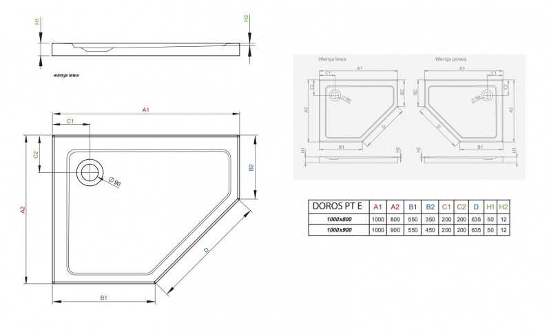 Radaway Doros PT E Stone asymetryczny brodzik pentagonalny akrylowy 100x80 lewy czarny SDRPT1080-01-54SL