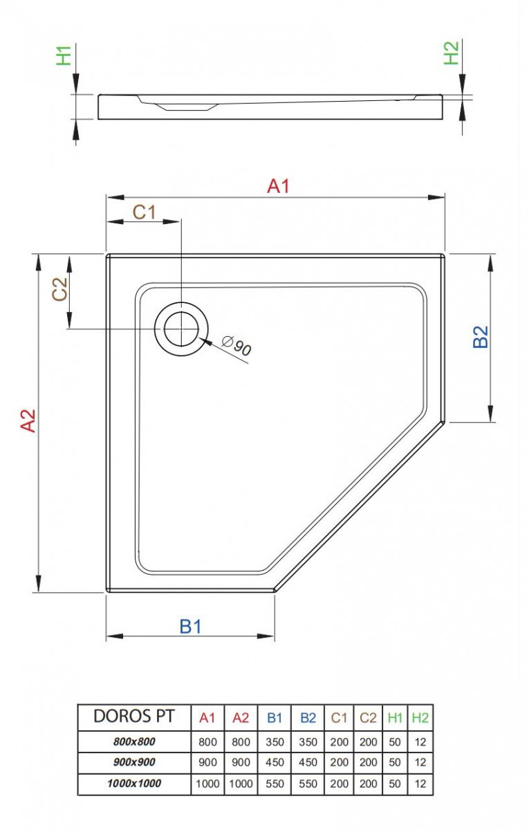 Radaway Doros PT Stone brodzik pentagonalny akrylowy 80x80 czarny SDRPT8080-01-54S