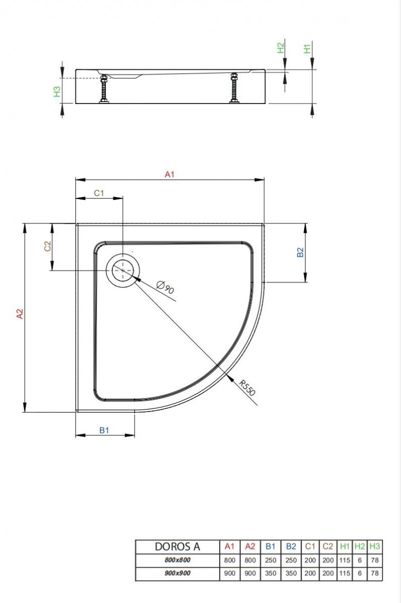 Radaway Doros A Compact Stone brodzik półokrągły 80x80 ze zintegrowaną obudową czarny SDRA8080-05-54S