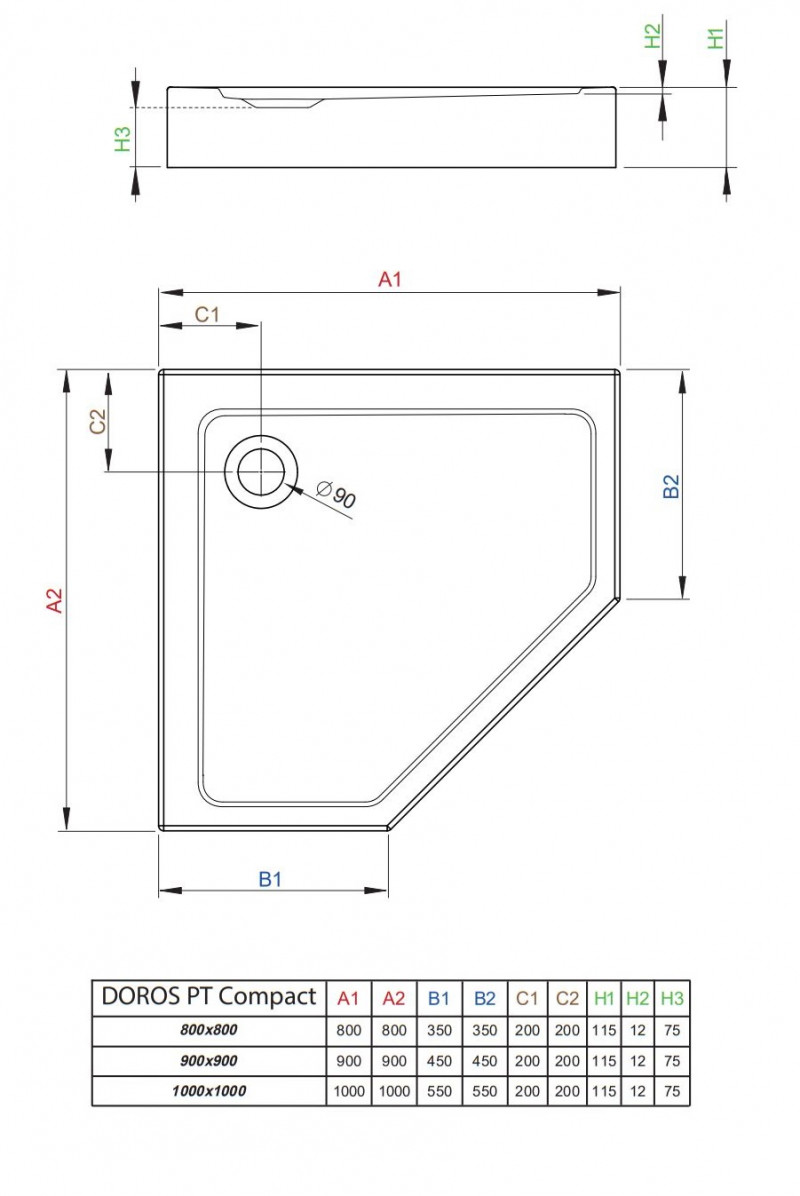Radaway Doros PT Compact Stone brodzik pentagonalny akrylowy 100x100 antracyt SDRPT1010-05-64S