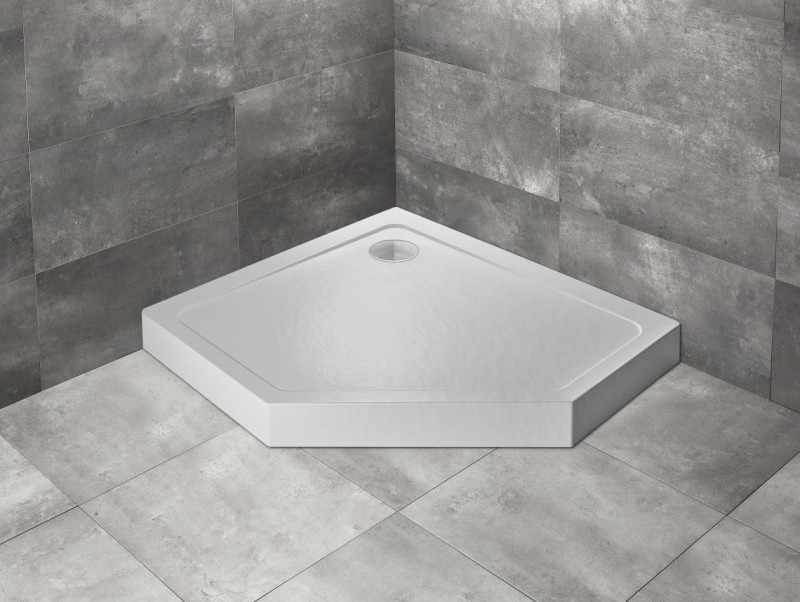 Radaway Doros PT E Compact Stone asymetryczny brodzik pentagonalny akrylowy zintegrowana obudowa 100x90 lewy biały SDRPTP1090-05-04SL