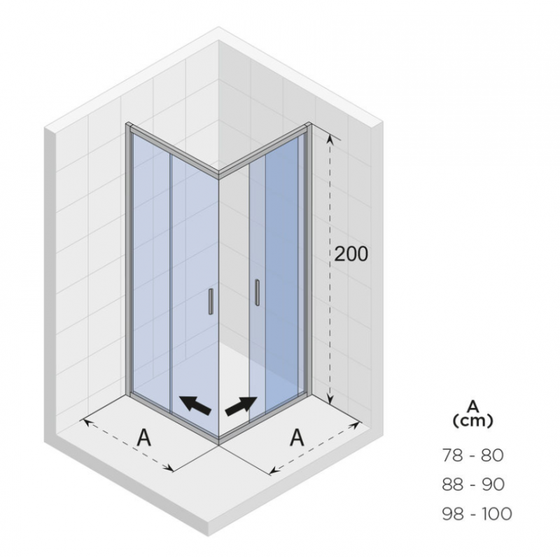 Riho HAMAR 2.0 R207 kabina kwadratowa 80x80 cm drzwi przesuwne czarny matowy przeźroczyste G007004121