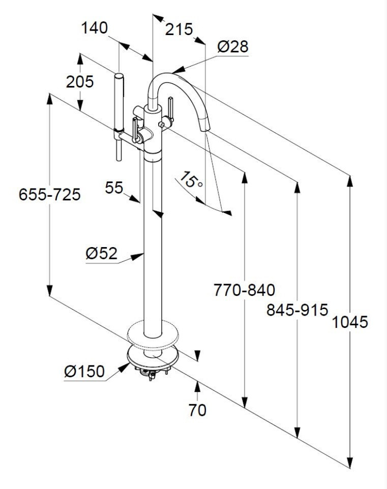 Kludi Nova Fonte Puristic bateria wannowa wolnostojąca czarny mat 205903915
