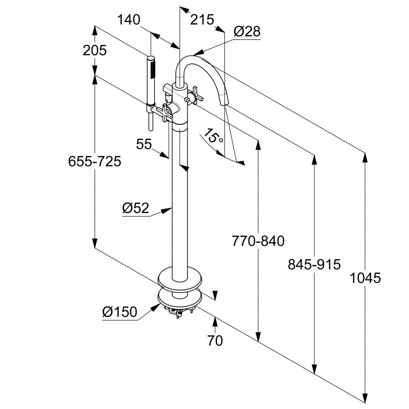 Kludi Nova Fonte Classic bateria wannowa wolnostojąca chrom 205900520