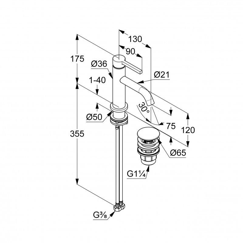 Kludi Nova Fonte Pura 75 bateria umywalkowa z korkiem klik-klak biały mat 202665315