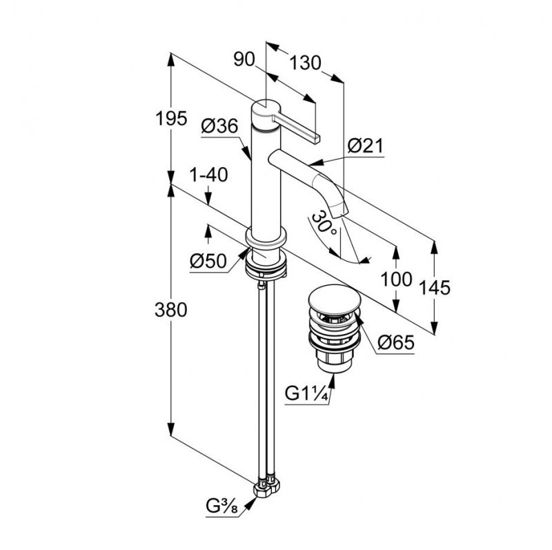 Kludi Nova Fonte Pura 100 bateria umywalkowa z korkiem klik-klak biały mat 202885315