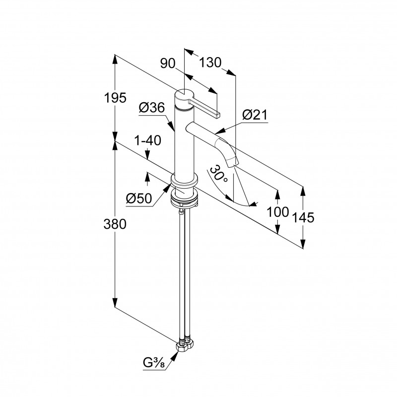 Kludi Nova Fonte Pura 100 bateria umywalkowa bez korka czarny mat 200263915