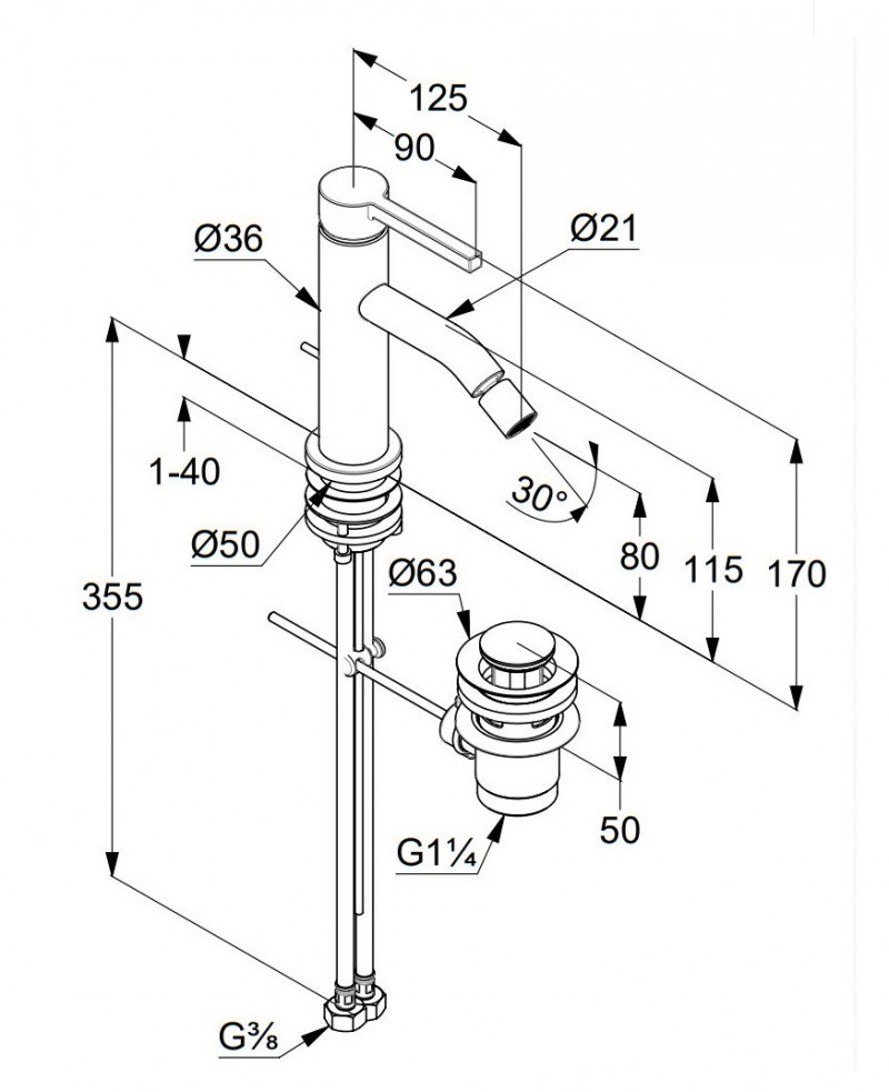 Kludi Nova Fonte Pura bateria bidetowa z korkiem automatycznym czarny mat 202163915