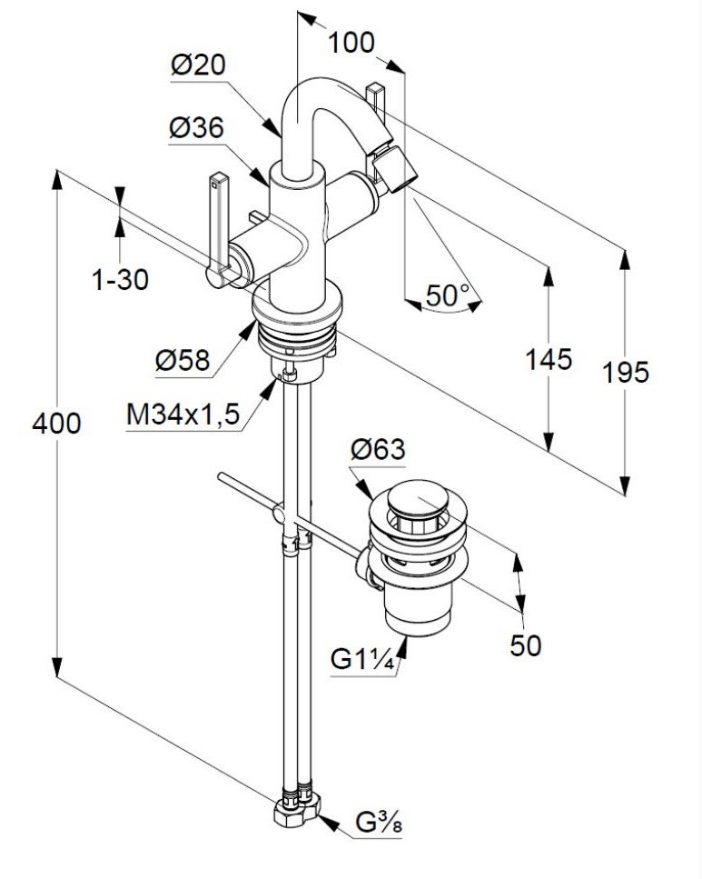 Kludi Nova Fonte Puristic bateria bidetowa z korkiem automatycznym czarny mat 203133915