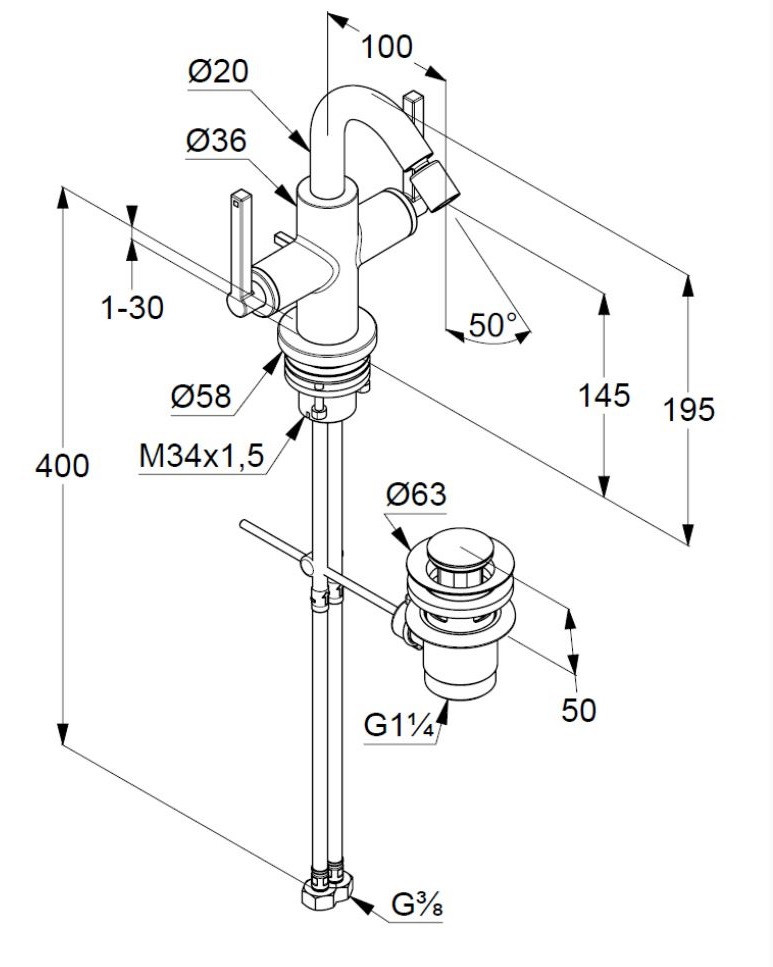 Kludi Nova Fonte Puristic bateria bidetowa z korkiem automatycznym chrom 203130515