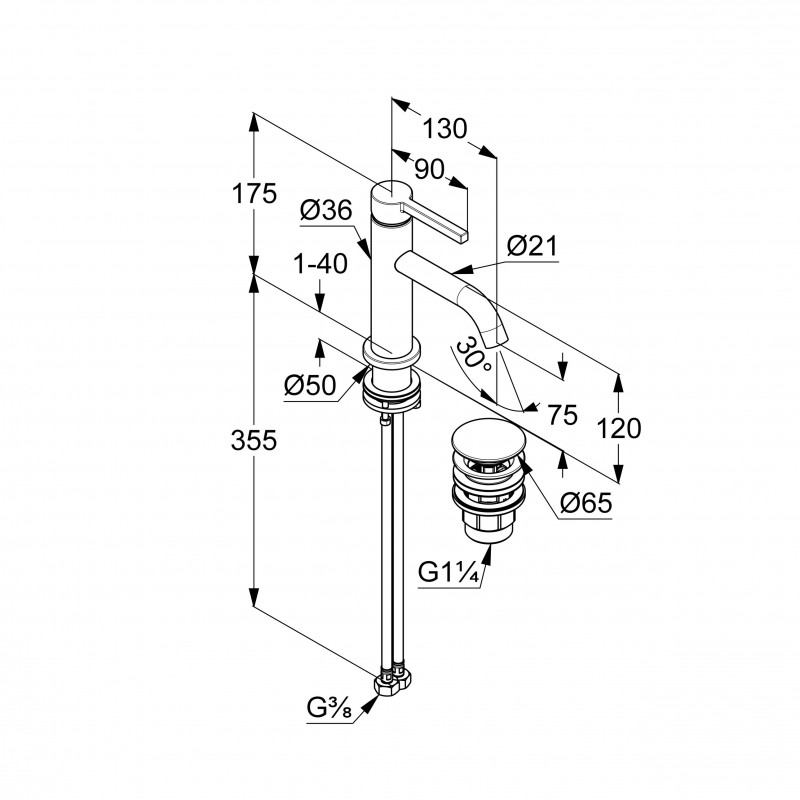 Kludi Nova Fonte Pura 75 bateria umywalkowa z korkiem klik-klak chrom 202660515